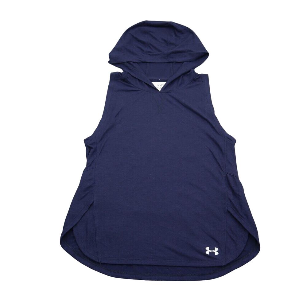 Under Armour Shirt Womens SM Blue Plain Breathe Sleeveless Hooded Casual Outwear
